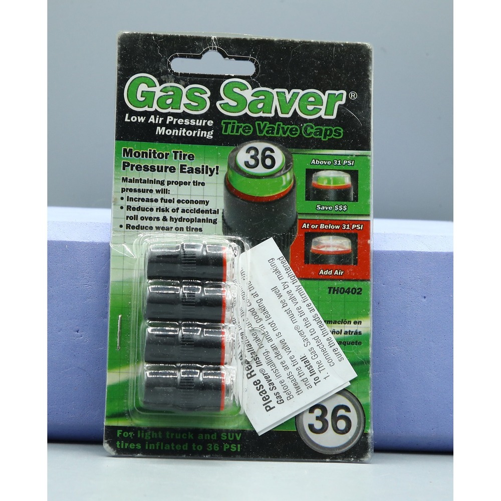Gas Saver Low Air Pressure Monitoring Tire Valve Caps 36 PSI 4 Pack TH0402 NEW